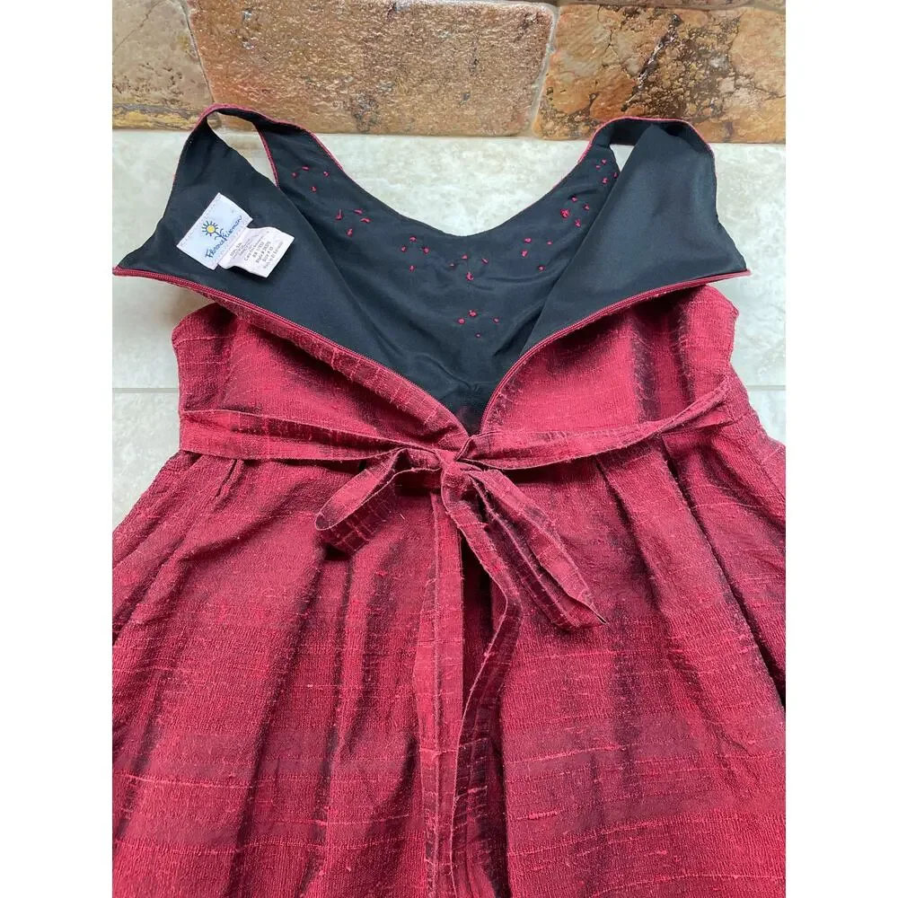 Florence Eiseman Dress Girls Silk Party Size 10 Red Rosette Bodice Sleeveless